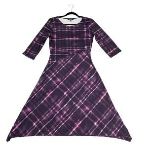 LBisse Dress Sharkbite Hem Purple Printed 3/4 Sleeve Knee Length Women's Small‎